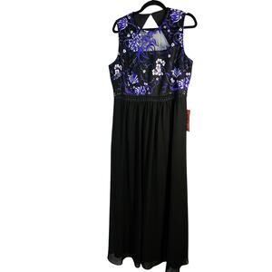 NWT, Truth & Fabel, Sz. 2XL, Black & Purple Illusion Neckline, Floral Maxi Dress